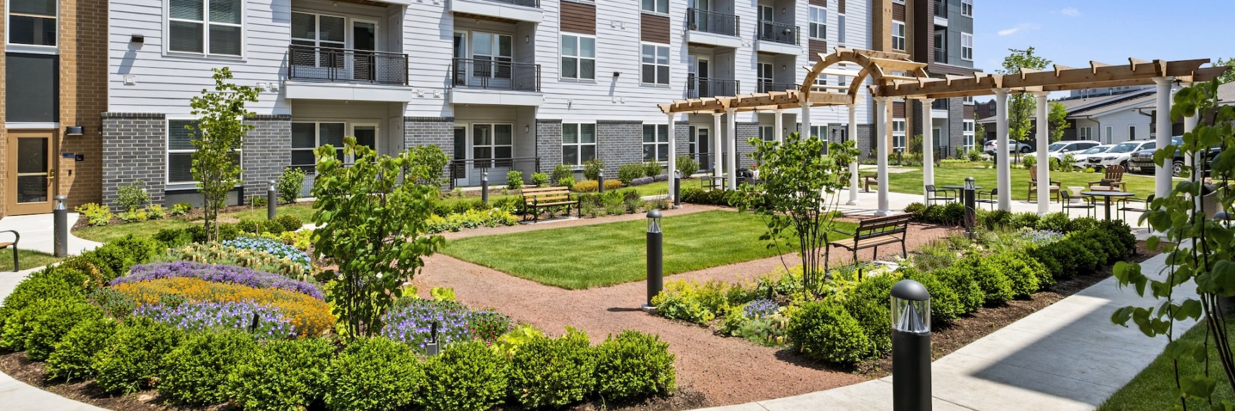 a spacious flowering courtyard