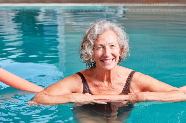 Woman Swimming in a Pool