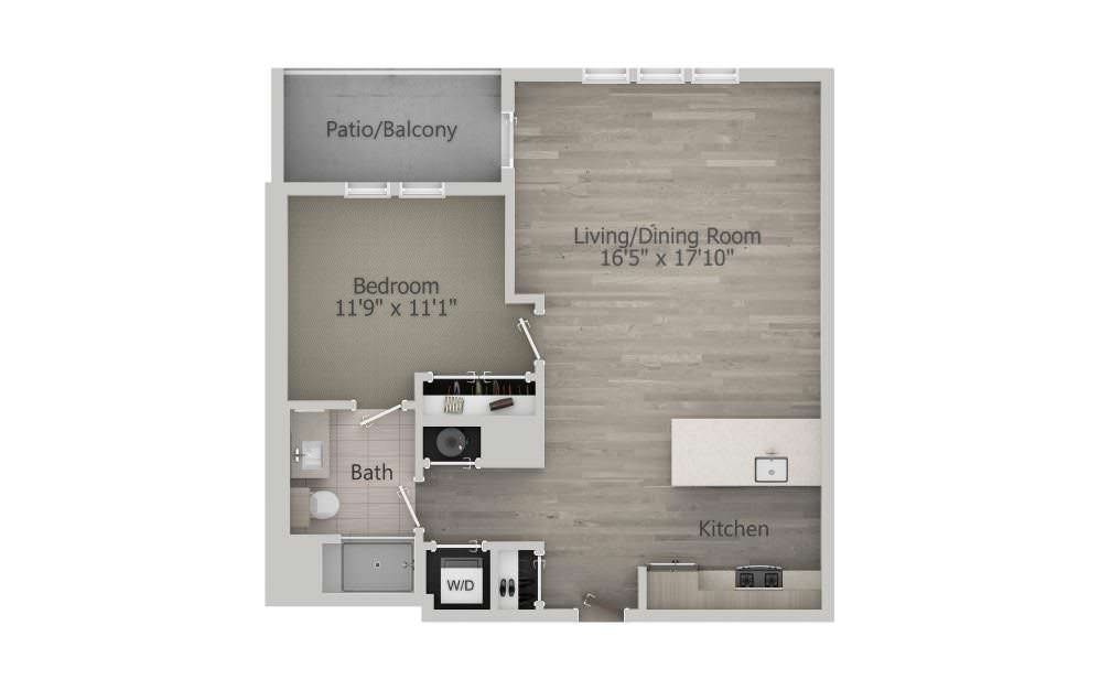  Popponesset (1BR_A(FW))  - 1 bedroom floorplan layout with 1 bath and 733 square feet.