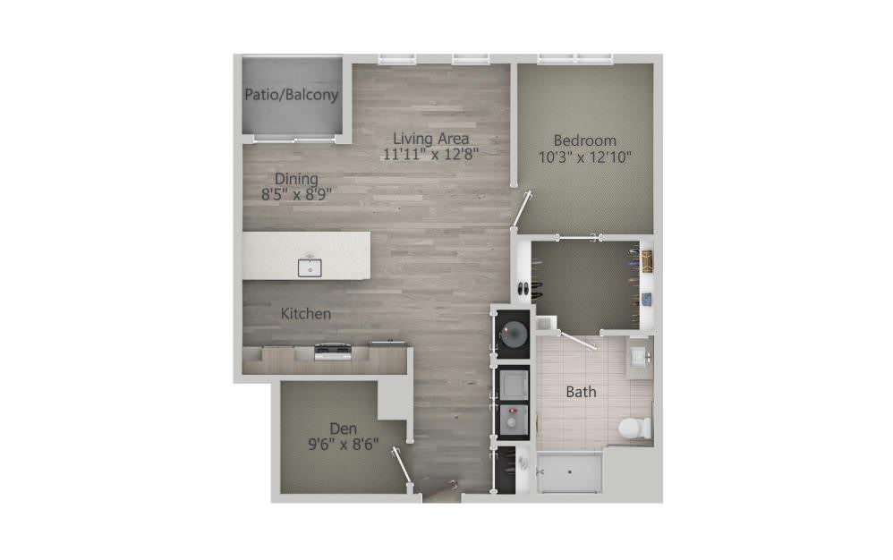  Osterville (1BR+D_C-G2) - 1 bedroom floorplan layout with 1 bath and 929 square feet.