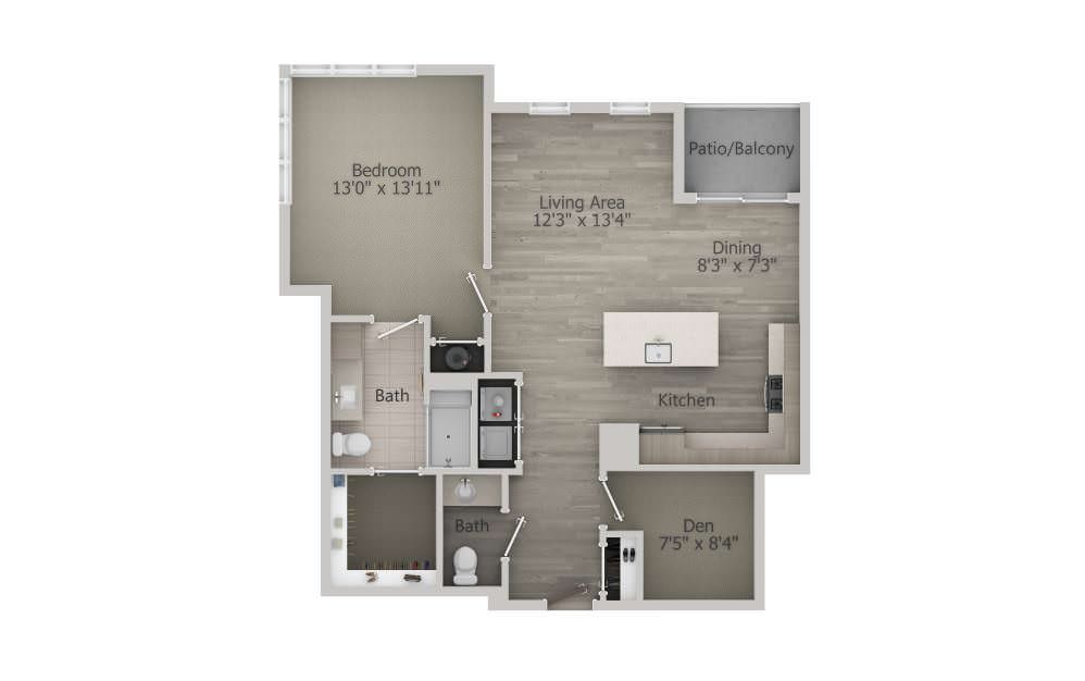  Cotuit (1BR+D_C1) - 1 bedroom floorplan layout with 1.5 bath and 994 square feet.