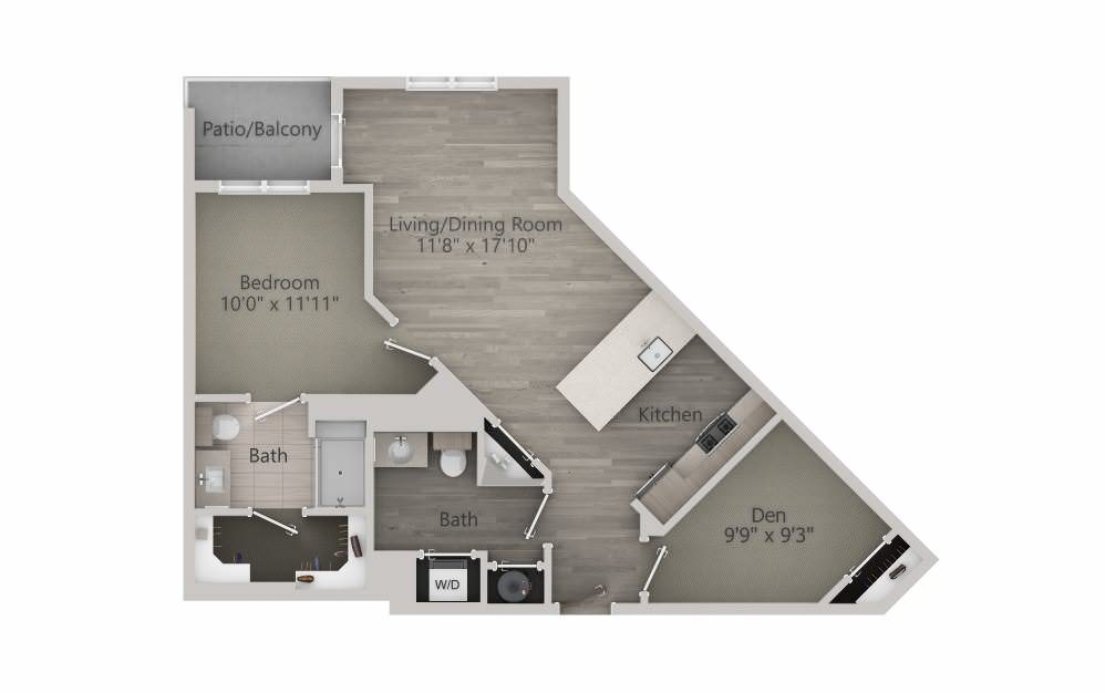  Barnstable (1BR+D_D(FW)) - 1 bedroom floorplan layout with 1.5 bath and 855 square feet.