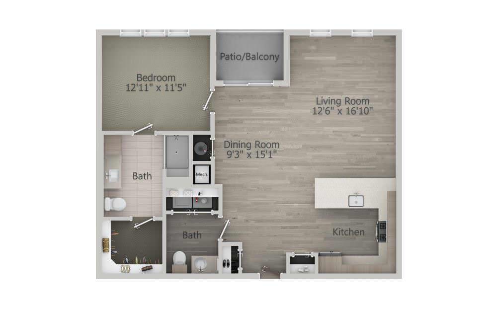  Lewis Bay (1BR_F) - 1 bedroom floorplan layout with 1.5 bath and 918 square feet.