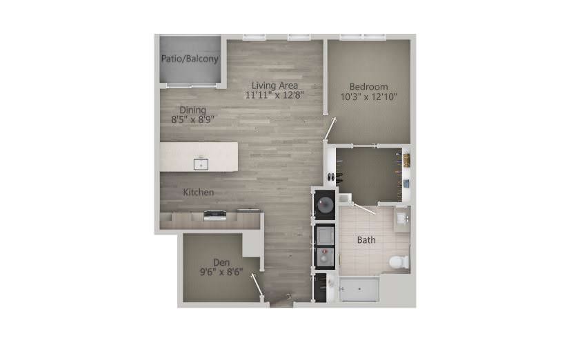  Osterville (1BR+D_C-G2) - 1 bedroom floorplan layout with 1 bath and 929 square feet.