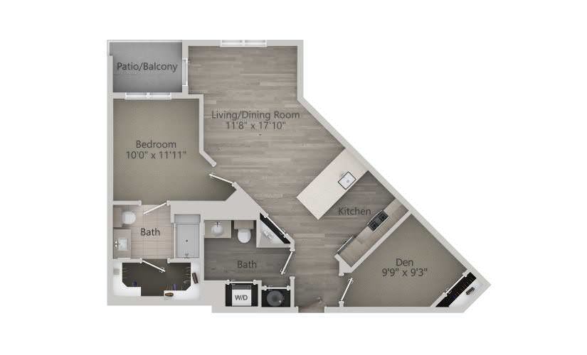  Barnstable (1BR+D_D(FW)) - 1 bedroom floorplan layout with 1.5 bath and 855 square feet.