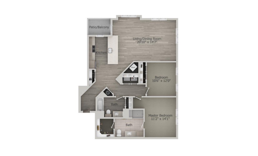  Dennis (2BR_A3) - 2 bedroom floorplan layout with 2 baths and 1180 square feet.