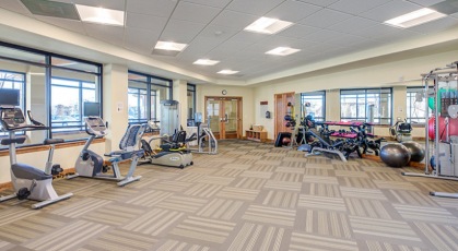spacious and brightly lit fitness center