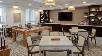 Beautiful clubroom with lounge seating and gaming areas
