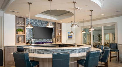 wall mounted tv in clubhouse kitchen