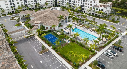 aerial shot of pool and outdoor amenities