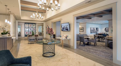 chandelier lit lobby