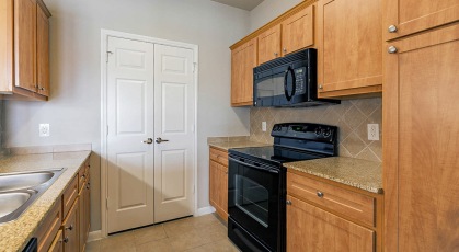 bright kitchen with pantry