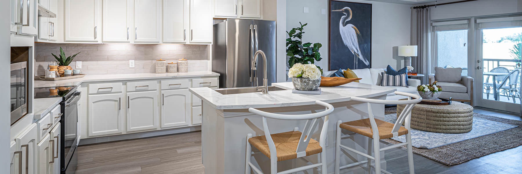 kitchen with under cabinet lighting and island