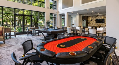 Beautiful clubroom with lounge seating and gaming areas